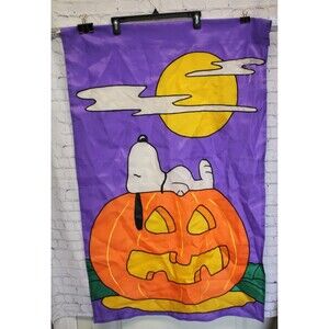 Peanuts Snoopy Halloween Pumpkin Hanging Yard Flag Party 40x28" Decoration (TEAR